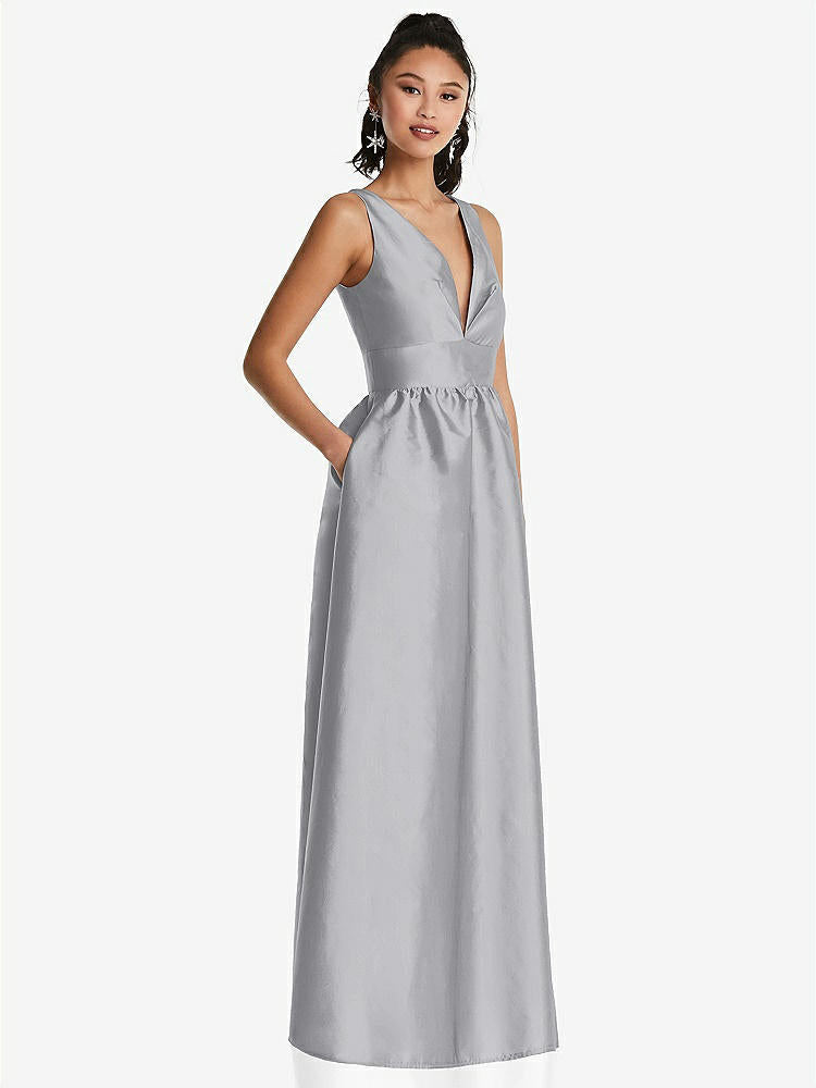 【STYLE: TH072】Plunging Neckline Maxi Dress with Pockets【COLOR: French Gray】