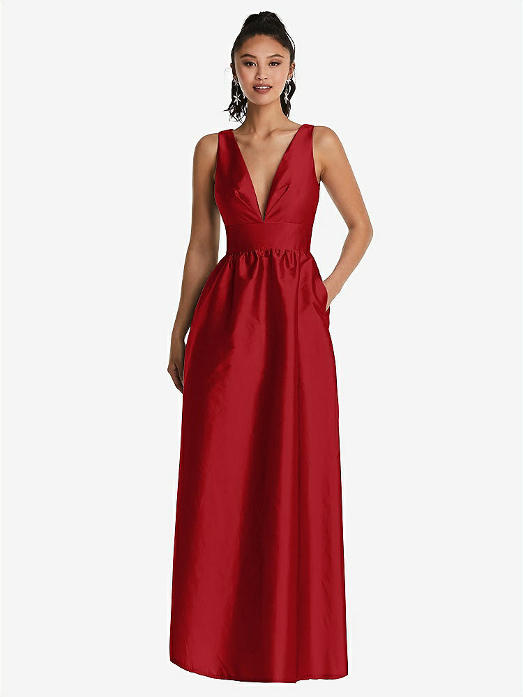 【NEW】【STYLE: TH072】ネックライン マキシ ドレス ポケット付き【COLOR: Garnet】【SIZE: 00-30W】