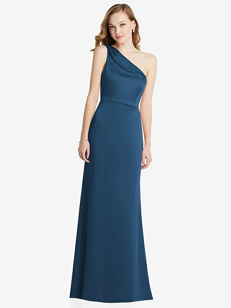 【NEW】【STYLE: LB028】shirred ワンショルダー サテン トランペット ドレス  -  マディ【COLOR: Dusk Blue】【SIZE: 00-30W】