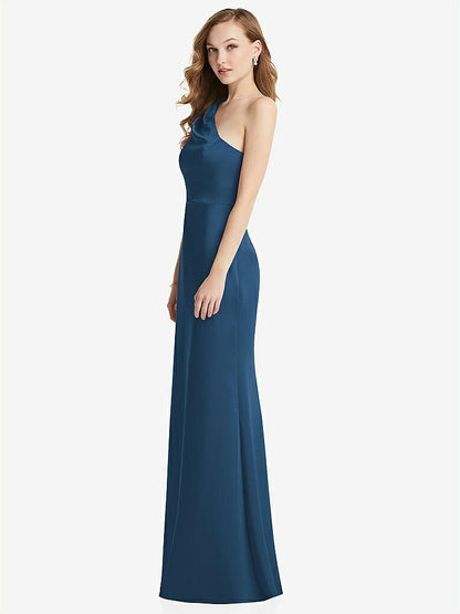 【NEW】【STYLE: LB028】shirred ワンショルダー サテン トランペット ドレス  -  マディ【COLOR: Dusk Blue】【SIZE: 00-30W】