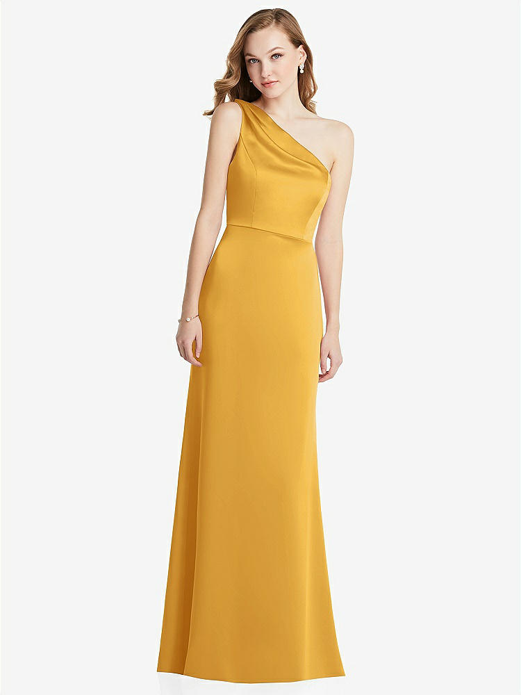 【NEW】【STYLE: LB028】shirred ワンショルダー サテン トランペット ドレス  -  マディ【COLOR: NYC Yellow】【SIZE: 00-30W】