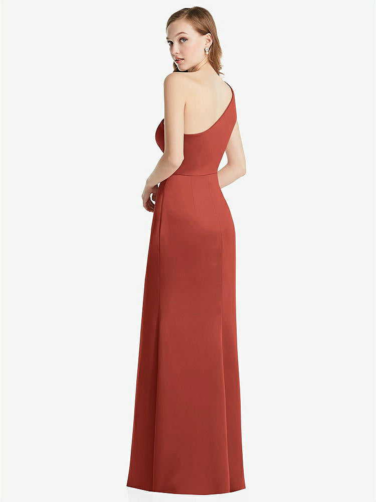 【STYLE: LB028】Shirred One-Shoulder Satin Trumpet Dress - Maddie【COLOR: Amber Sunset】