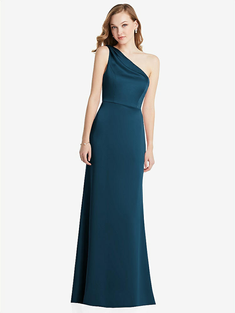 【NEW】【STYLE: LB028】shirred ワンショルダー サテン トランペット ドレス  -  マディ【COLOR: Atlantic Blue】【SIZE: 00-30W】