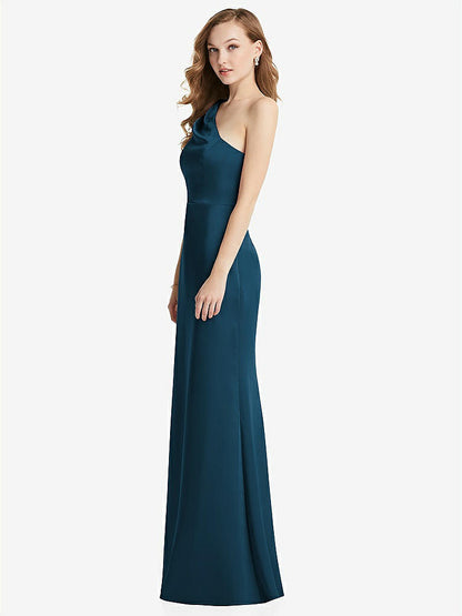 【NEW】【STYLE: LB028】shirred ワンショルダー サテン トランペット ドレス  -  マディ【COLOR: Atlantic Blue】【SIZE: 00-30W】