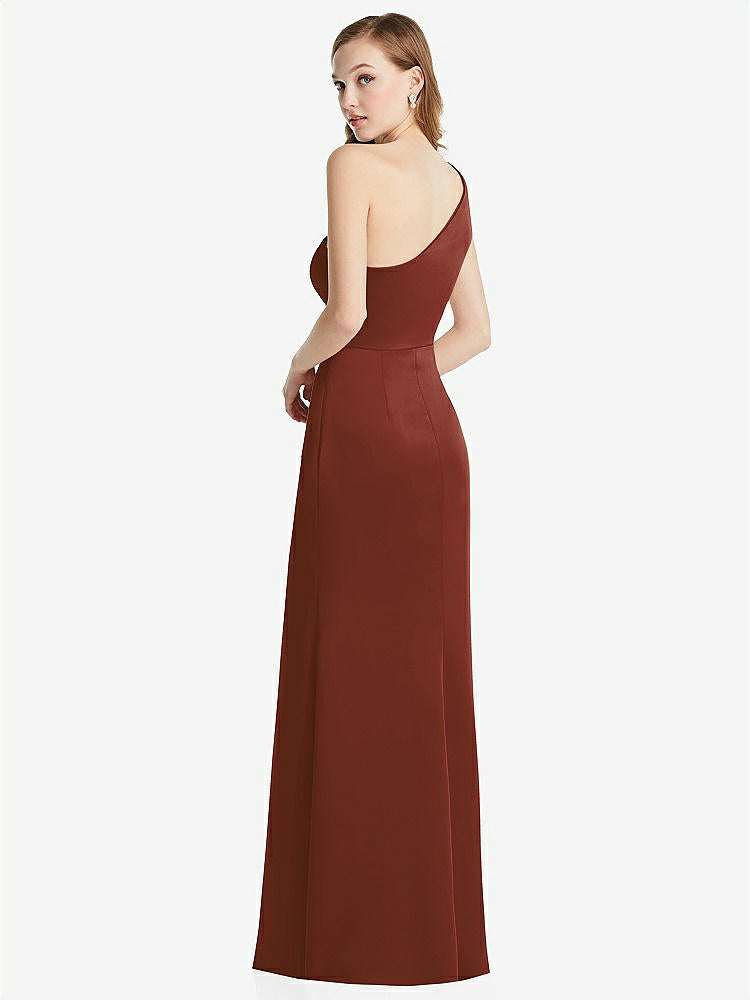 【STYLE: LB028】Shirred One-Shoulder Satin Trumpet Dress - Maddie【COLOR: Auburn Moon】