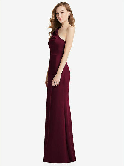 【NEW】【STYLE: LB028】shirred ワンショルダー サテン トランペット ドレス  -  マディ【COLOR: Cabernet】【SIZE: 00-30W】