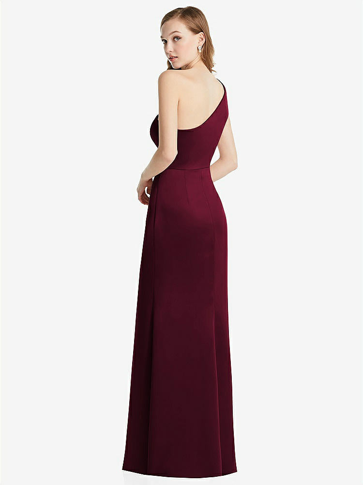 【NEW】【STYLE: LB028】shirred ワンショルダー サテン トランペット ドレス  -  マディ【COLOR: Cabernet】【SIZE: 00-30W】