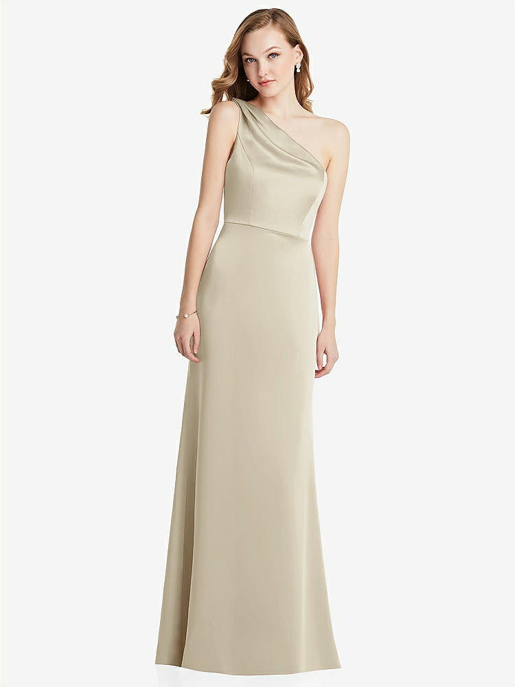【STYLE: LB028】Shirred One-Shoulder Satin Trumpet Dress - Maddie【COLOR: Champagne】