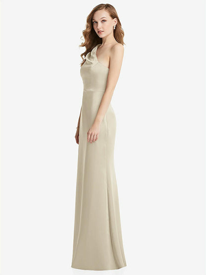 【NEW】【STYLE: LB028】shirred ワンショルダー サテン トランペット ドレス  -  マディ【COLOR: Champagne】【SIZE: 00-30W】