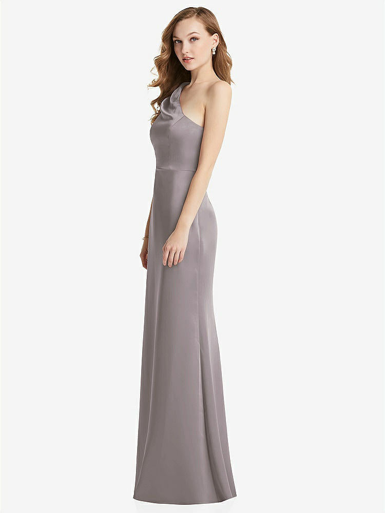 【NEW】【STYLE: LB028】shirred ワンショルダー サテン トランペット ドレス  -  マディ【COLOR: Cashmere Gray】【SIZE: 00-30W】