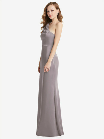 【NEW】【STYLE: LB028】shirred ワンショルダー サテン トランペット ドレス  -  マディ【COLOR: Cashmere Gray】【SIZE: 00-30W】