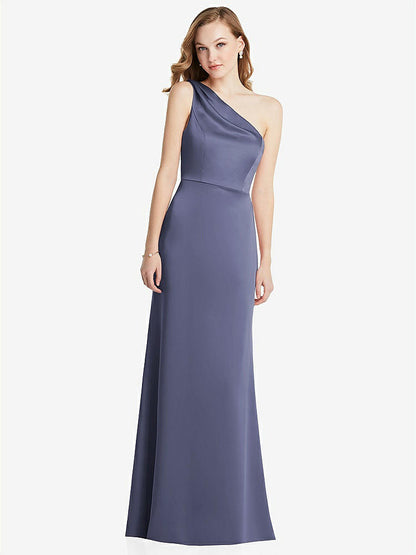 【NEW】【STYLE: LB028】shirred ワンショルダー サテン トランペット ドレス  -  マディ【COLOR: French Blue】【SIZE: 00-30W】