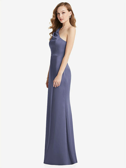 【NEW】【STYLE: LB028】shirred ワンショルダー サテン トランペット ドレス  -  マディ【COLOR: French Blue】【SIZE: 00-30W】