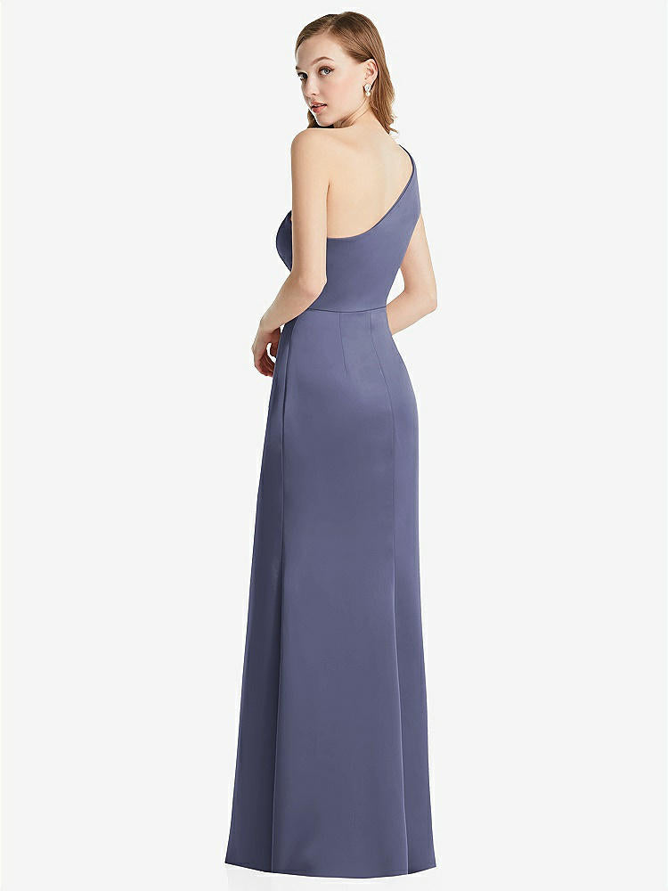 【STYLE: LB028】Shirred One-Shoulder Satin Trumpet Dress - Maddie【COLOR: French Blue】