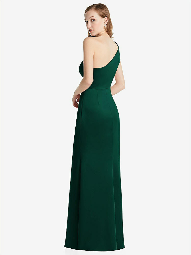 【STYLE: LB028】Shirred One-Shoulder Satin Trumpet Dress - Maddie【COLOR: Hunter Green】