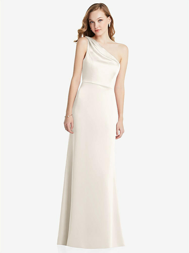 【STYLE: LB028】Shirred One-Shoulder Satin Trumpet Dress - Maddie【COLOR: Ivory】