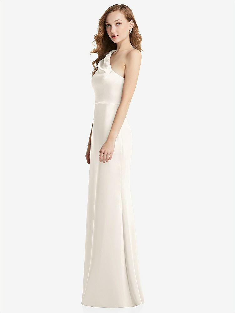 【STYLE: LB028】Shirred One-Shoulder Satin Trumpet Dress - Maddie【COLOR: Ivory】