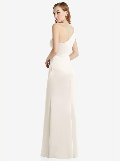 【STYLE: LB028】Shirred One-Shoulder Satin Trumpet Dress - Maddie【COLOR: Ivory】