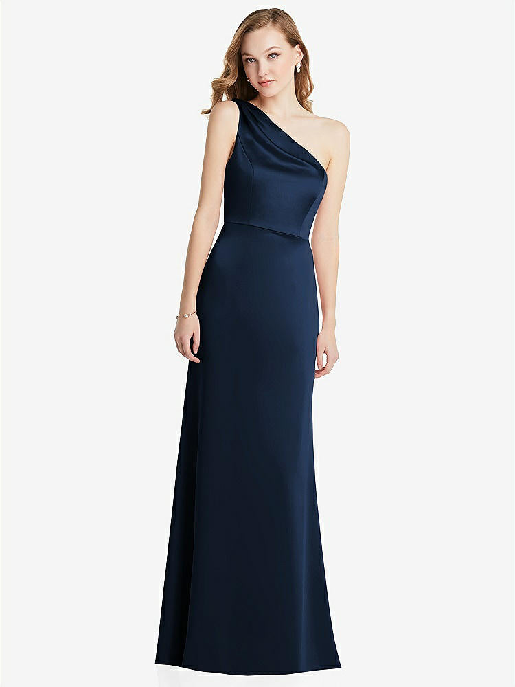 【NEW】【STYLE: LB028】shirred ワンショルダー サテン トランペット ドレス  -  マディ【COLOR: Midnight Navy】【SIZE: 00-30W】