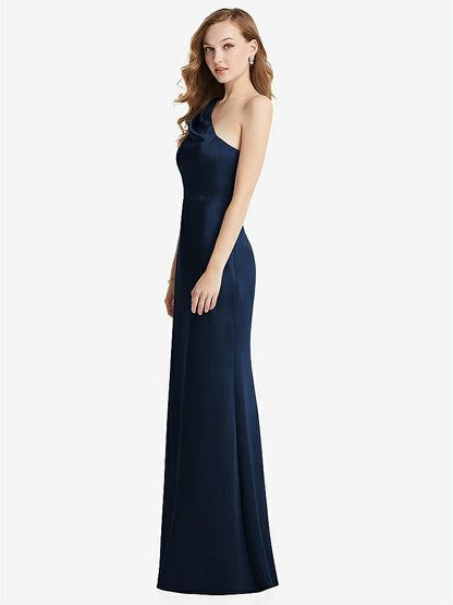 【NEW】【STYLE: LB028】shirred ワンショルダー サテン トランペット ドレス  -  マディ【COLOR: Midnight Navy】【SIZE: 00-30W】