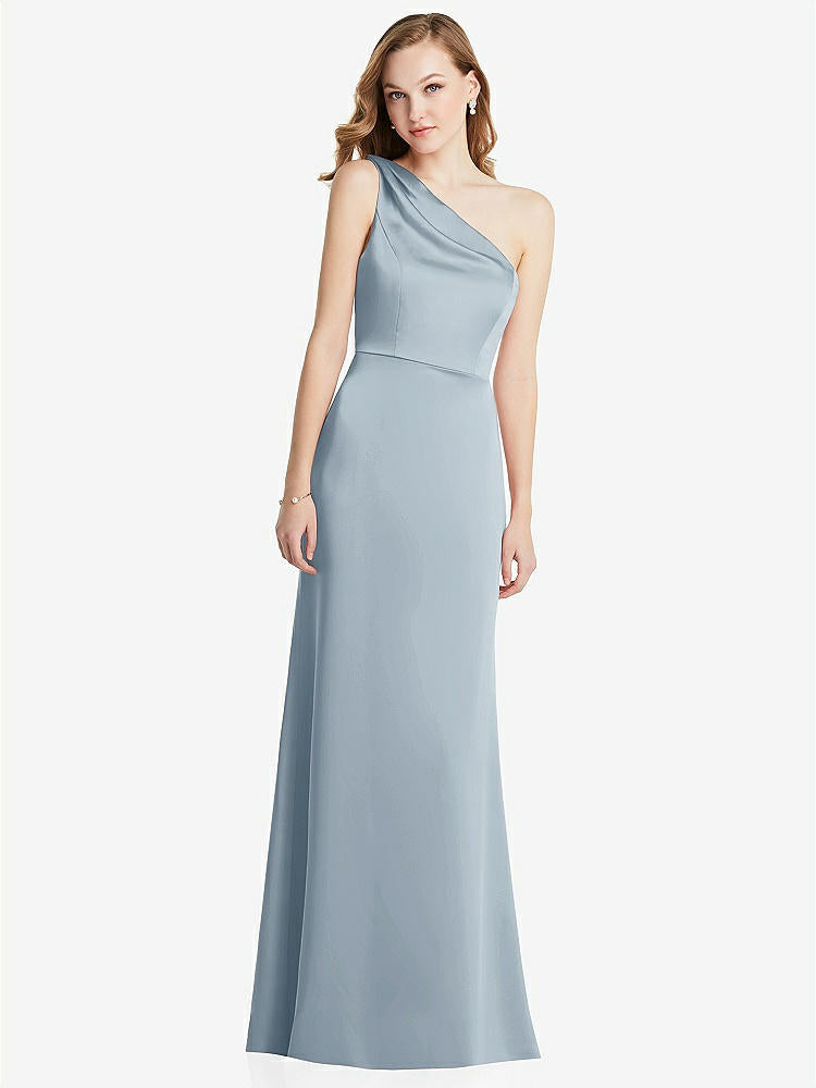 【NEW】【STYLE: LB028】shirred ワンショルダー サテン トランペット ドレス  -  マディ【COLOR: Mist】【SIZE: 00-30W】