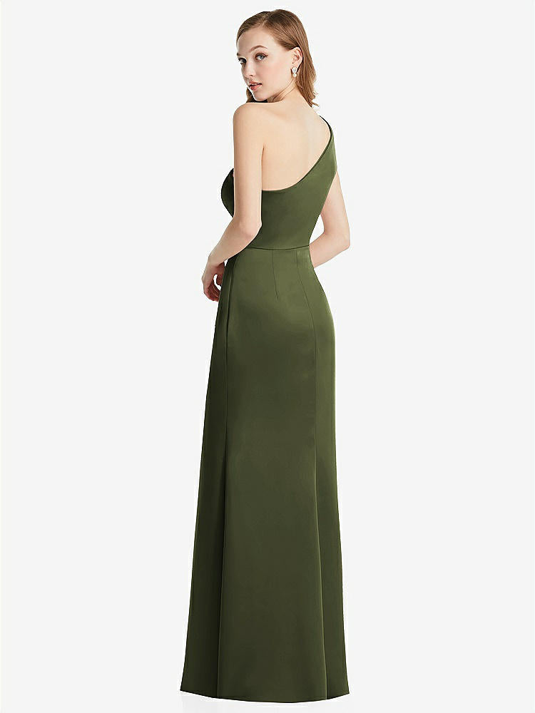 【STYLE: LB028】Shirred One-Shoulder Satin Trumpet Dress - Maddie【COLOR: Olive Green】