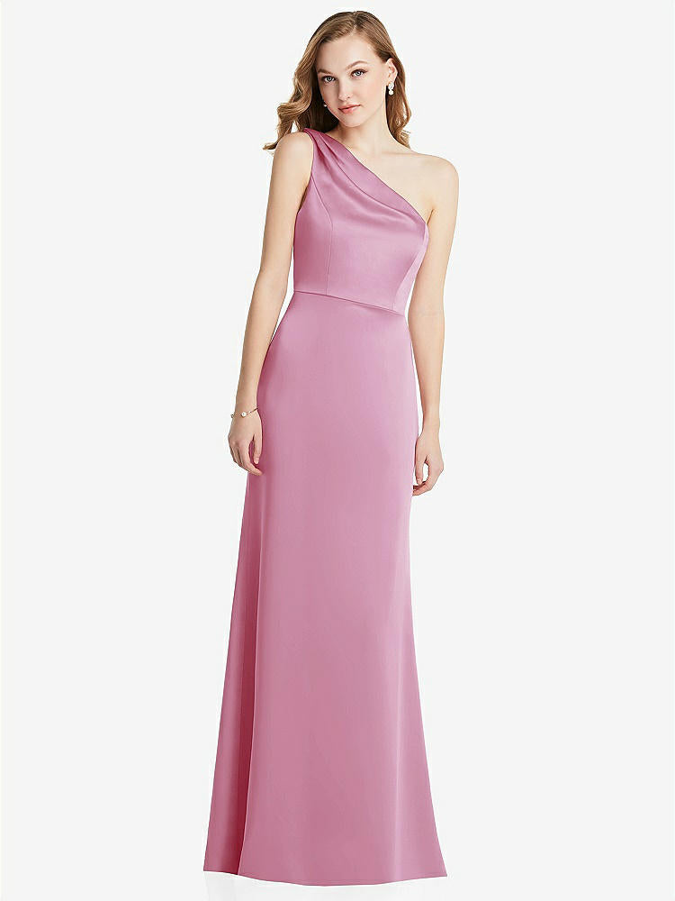 【NEW】【STYLE: LB028】shirred ワンショルダー サテン トランペット ドレス  -  マディ【COLOR: Powder Pink】【SIZE: 00-30W】