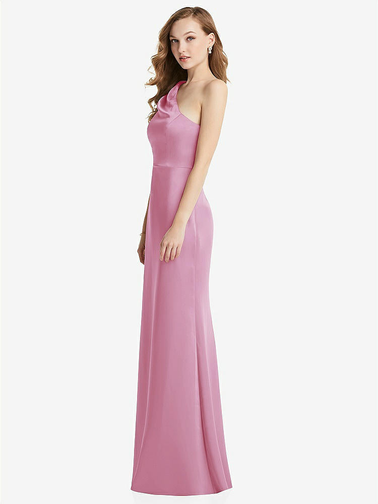 【NEW】【STYLE: LB028】shirred ワンショルダー サテン トランペット ドレス  -  マディ【COLOR: Powder Pink】【SIZE: 00-30W】