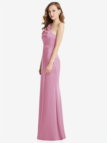 【NEW】【STYLE: LB028】shirred ワンショルダー サテン トランペット ドレス  -  マディ【COLOR: Powder Pink】【SIZE: 00-30W】