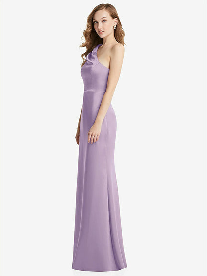 【NEW】【STYLE: LB028】shirred ワンショルダー サテン トランペット ドレス  -  マディ【COLOR: Pale Purple】【SIZE: 00-30W】