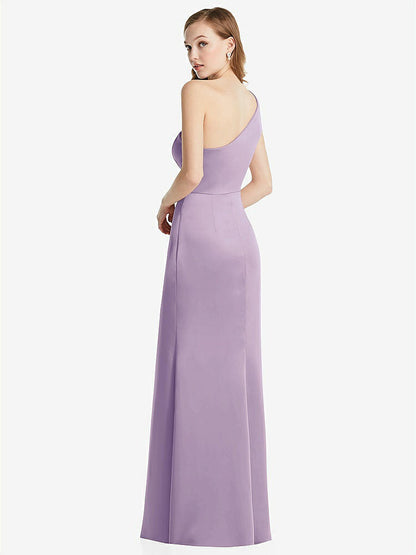 【NEW】【STYLE: LB028】shirred ワンショルダー サテン トランペット ドレス  -  マディ【COLOR: Pale Purple】【SIZE: 00-30W】