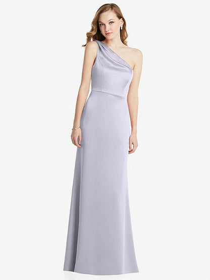 【NEW】【STYLE: LB028】shirred ワンショルダー サテン トランペット ドレス  -  マディ【COLOR: Silver Dove】【SIZE: 00-30W】