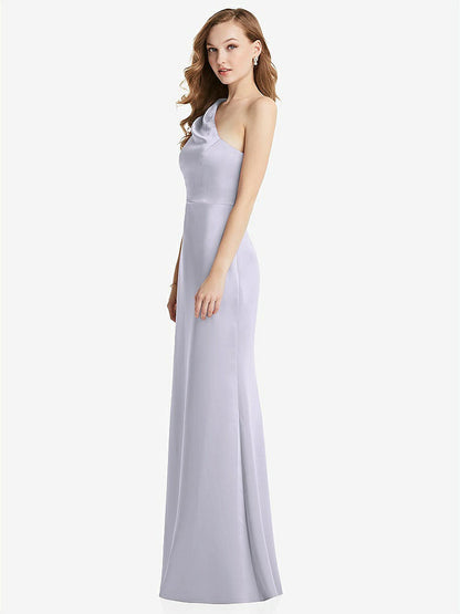 【NEW】【STYLE: LB028】shirred ワンショルダー サテン トランペット ドレス  -  マディ【COLOR: Silver Dove】【SIZE: 00-30W】