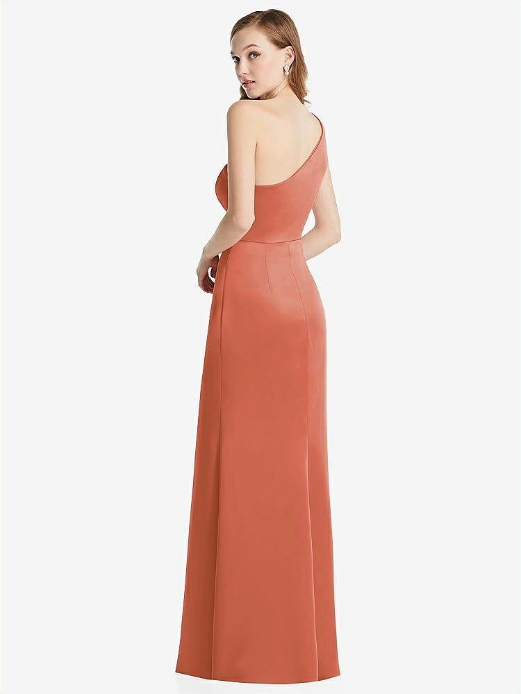 【STYLE: LB028】Shirred One-Shoulder Satin Trumpet Dress - Maddie【COLOR: Terracotta Copper】