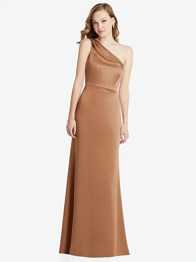 【STYLE: LB028】Shirred One-Shoulder Satin Trumpet Dress - Maddie【COLOR: Toffee】