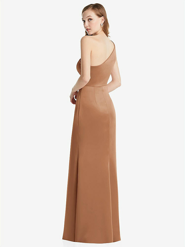 【STYLE: LB028】Shirred One-Shoulder Satin Trumpet Dress - Maddie【COLOR: Toffee】