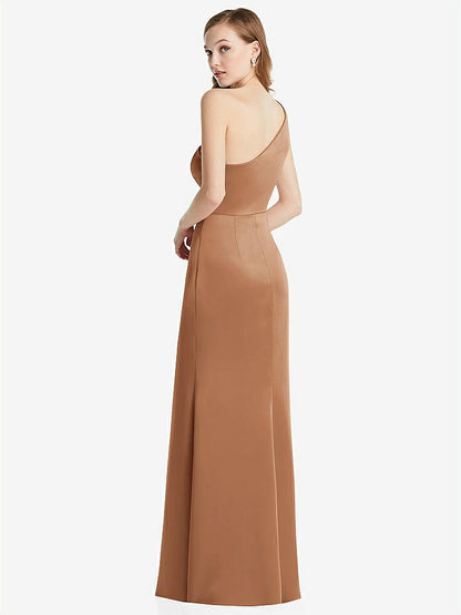 【STYLE: LB028】Shirred One-Shoulder Satin Trumpet Dress - Maddie【COLOR: Toffee】