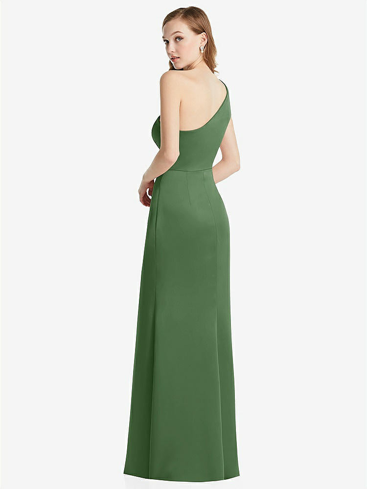 【STYLE: LB028】Shirred One-Shoulder Satin Trumpet Dress - Maddie【COLOR: Vineyard Green】