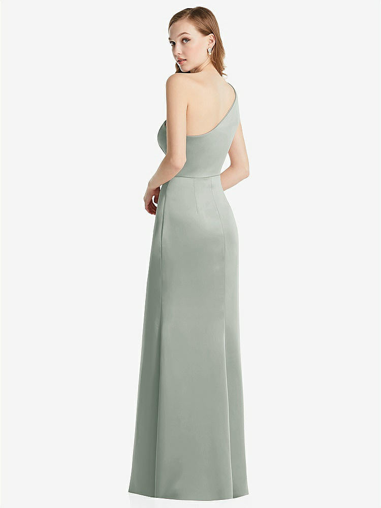 【STYLE: LB028】Shirred One-Shoulder Satin Trumpet Dress - Maddie【COLOR: Willow Green】