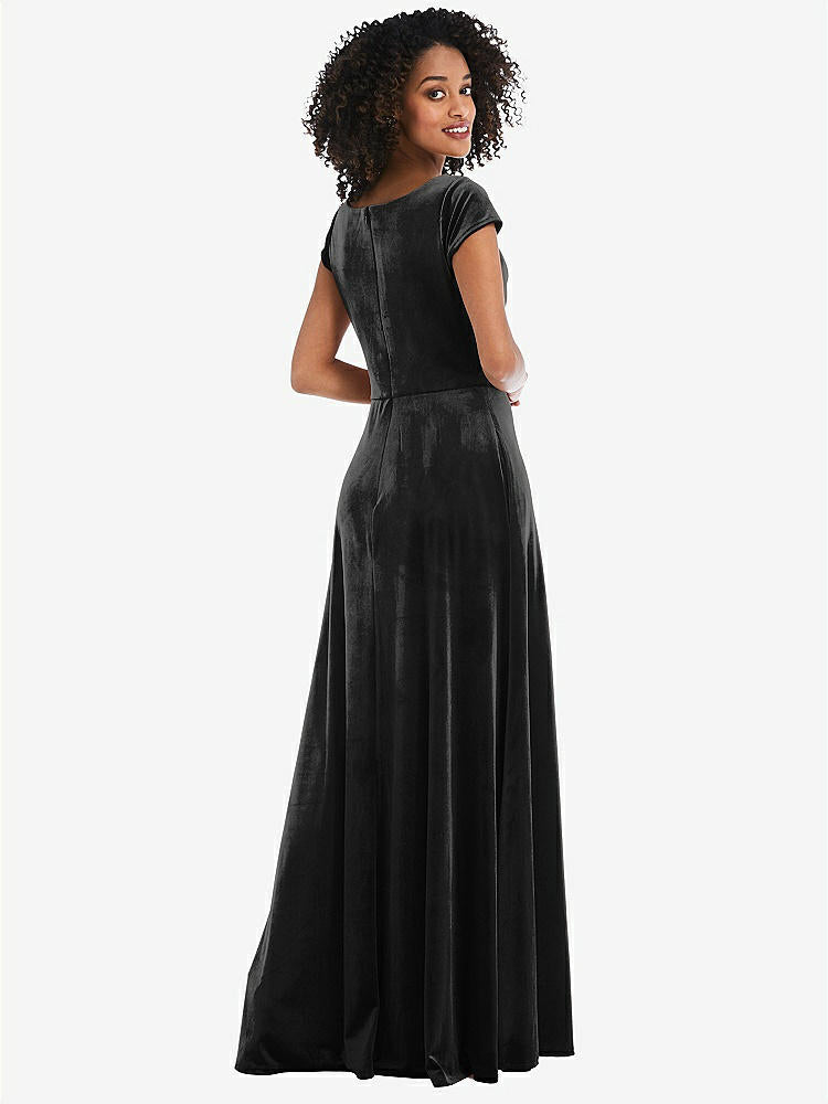 【STYLE: 1535】Cowl-Neck Cap Sleeve Velvet Maxi Dress with Pockets【COLOR: Black】