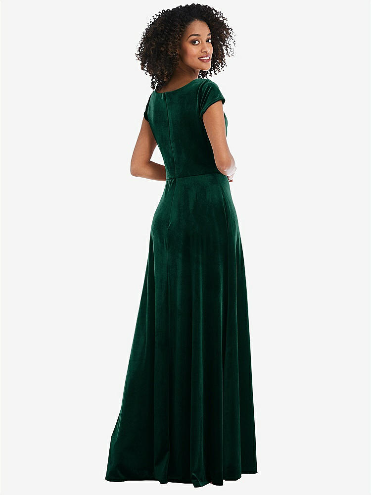 【STYLE: 1535】Cowl-Neck Cap Sleeve Velvet Maxi Dress with Pockets【COLOR: Evergreen】