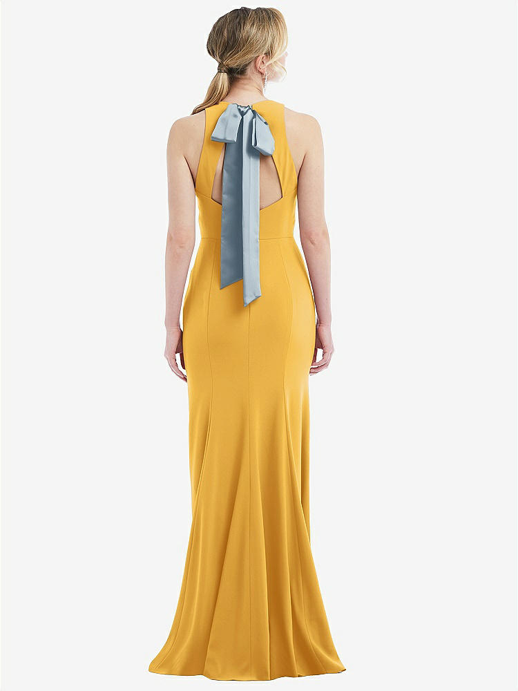 【NEW】【STYLE: 3084】カットアウト オープンバック ホルター マキシ ドレス スカーフ ネクタイ【COLOR: NYC Yellow &amp; Mist】【SIZE: 00-30W】