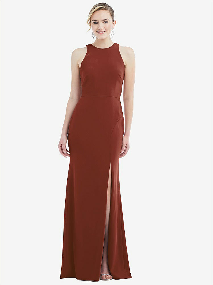 【STYLE: 3084】Cutout Open-Back Halter Maxi Dress with Scarf Tie【COLOR: Auburn Moon &amp; Mist】