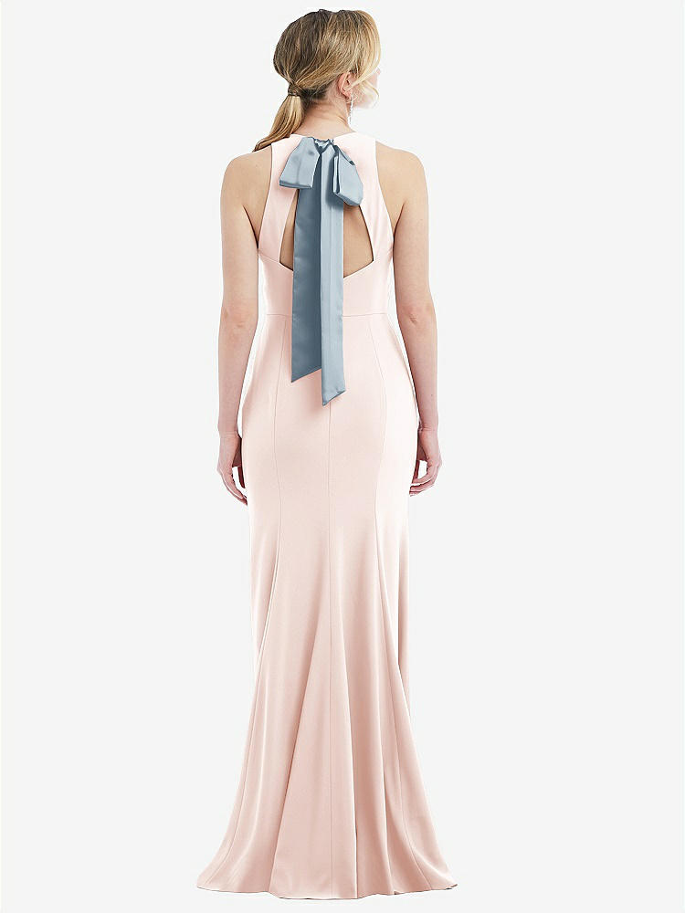 【STYLE: 3084】Cutout Open-Back Halter Maxi Dress with Scarf Tie【Blush & Mist】