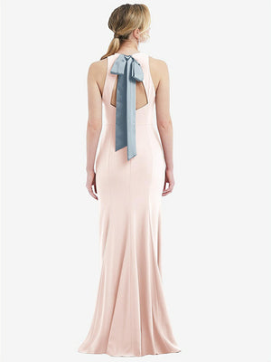 【STYLE: 3084】Cutout Open-Back Halter Maxi Dress with Scarf Tie【Blush & Mist】