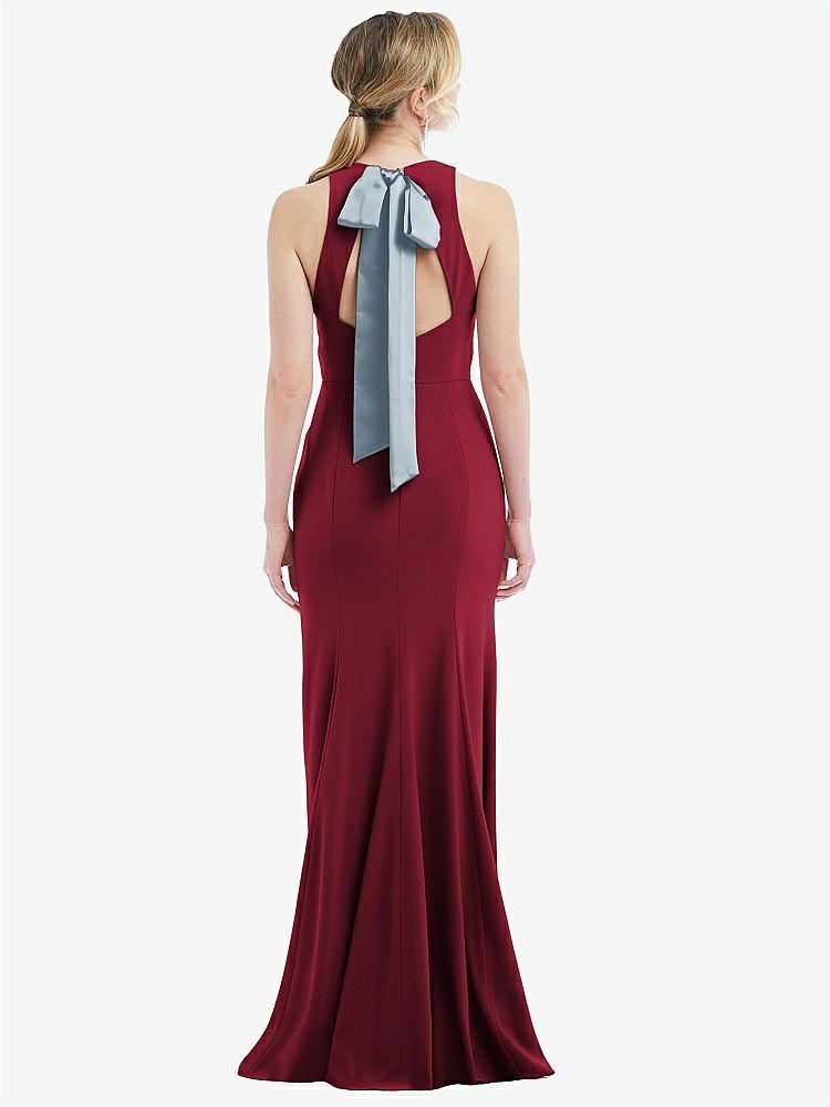 【NEW】【STYLE: 3084】カットアウト オープンバック ホルター マキシ ドレス スカーフ ネクタイ【COLOR: Burgundy &amp; Mist】【SIZE: 00-30W】