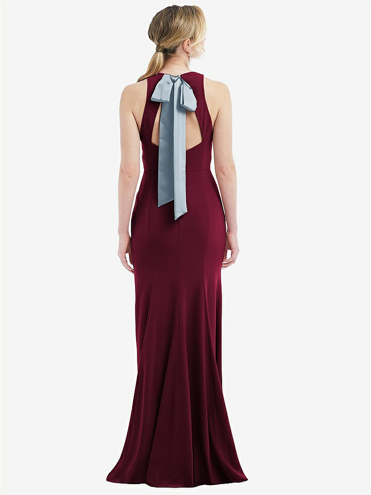 【NEW】【STYLE: 3084】カットアウト オープンバック ホルター マキシ ドレス スカーフ ネクタイ【COLOR: Cabernet &amp; Mist】【SIZE: 00-30W】