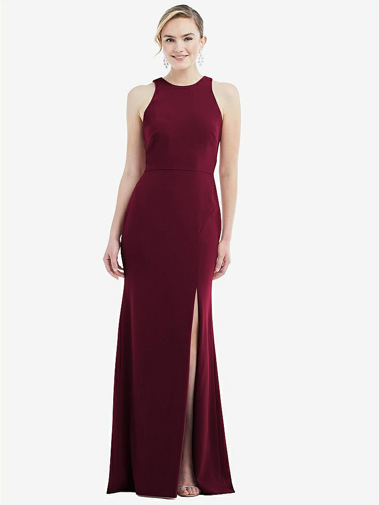 【NEW】【STYLE: 3084】カットアウト オープンバック ホルター マキシ ドレス スカーフ ネクタイ【COLOR: Cabernet &amp; Mist】【SIZE: 00-30W】