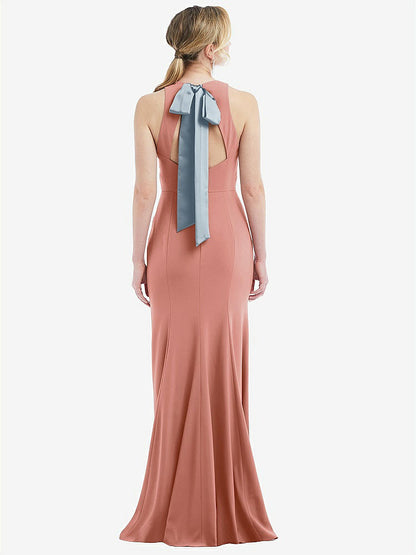 【NEW】【STYLE: 3084】カットアウト オープンバック ホルター マキシ ドレス スカーフ ネクタイ【COLOR: Desert Rose &amp; Mist】【SIZE: 00-30W】