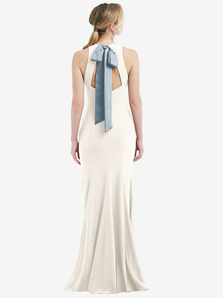 【STYLE: 3084】Cutout Open-Back Halter Maxi Dress with Scarf Tie【COLOR: Ivory &amp; Mist】